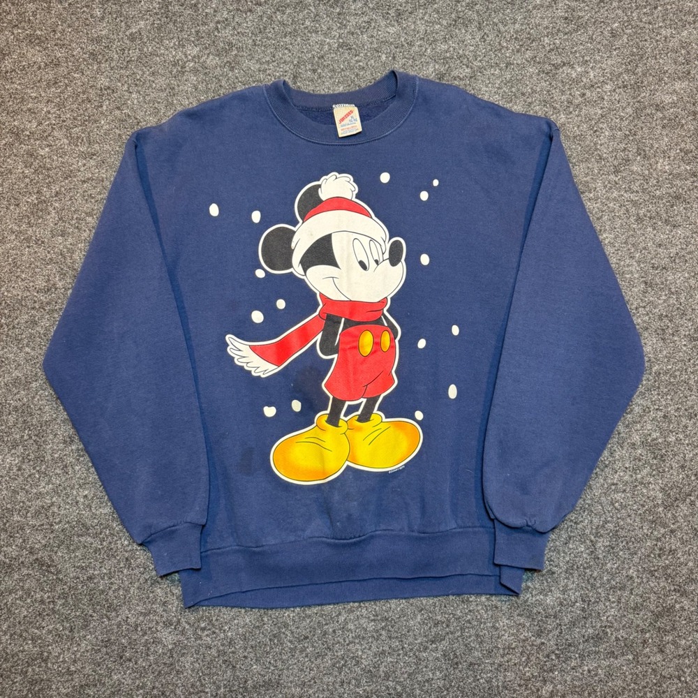 Vintage Jerzees Mickey Mouse Christmas Sweatshirt Navy Blue XL Made in USA
